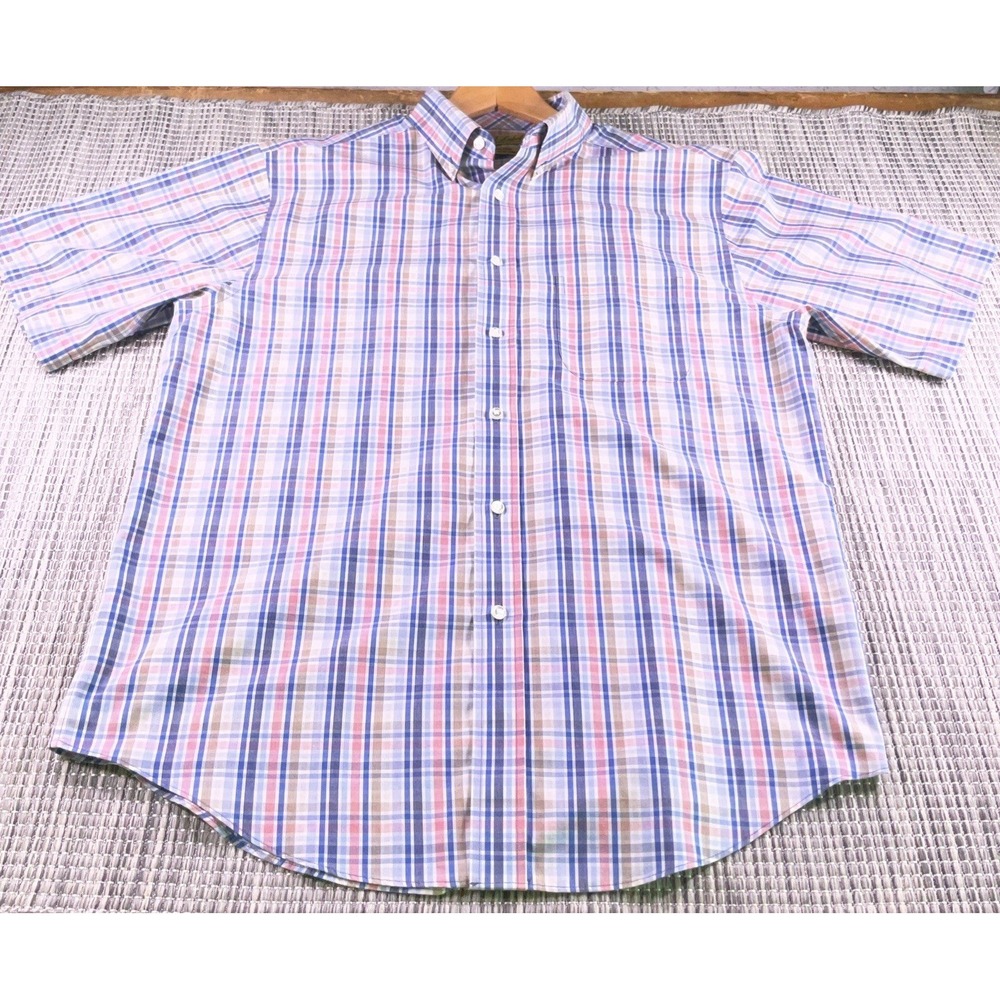 Roundtree & Yorke Gold Label Mens Large Non-Iron Plaid Short Sleeve Button Down